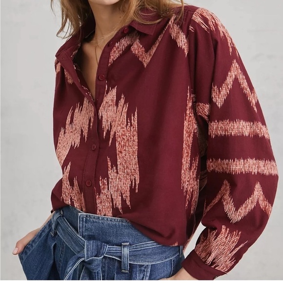 NWT Anthropologie Pilcro The Romy Relaxed Geometric Buttondown Top - Picture 1 of 11